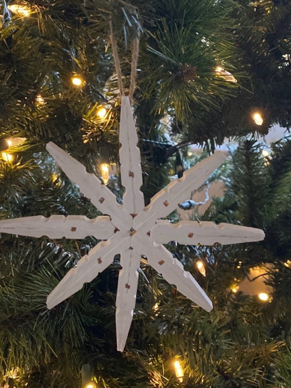 Set of 5 White Wooden Handmade Snowflake Ornaments - Home Holiday